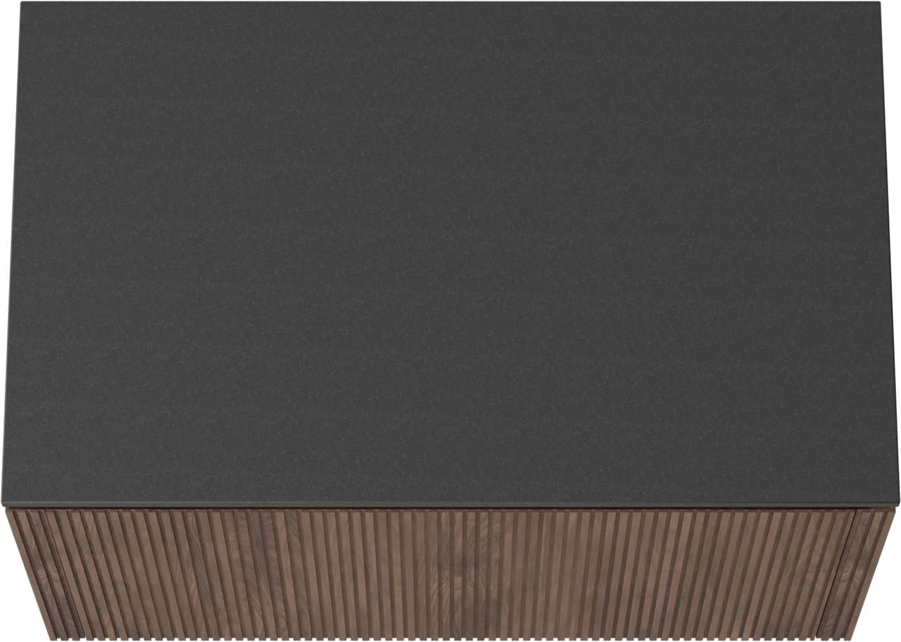 Balmani Eclips zwevend badkamermeubel 90 x 55 cm Amerikaanse notelaar met Stretto enkel tablet in Graniet zwart, Verticale symmetrische rechte ribbel