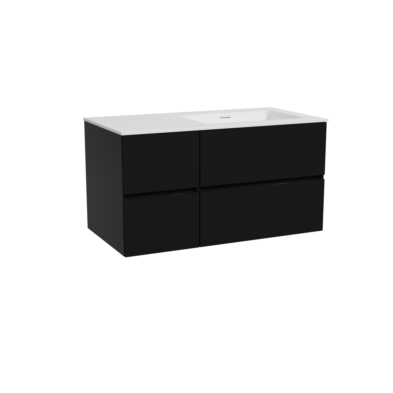 Storke Edge zwevend badmeubel 100 x 52 cm mat zwart met Mata asymmetrisch rechtse wastafel in solid surface mat wit