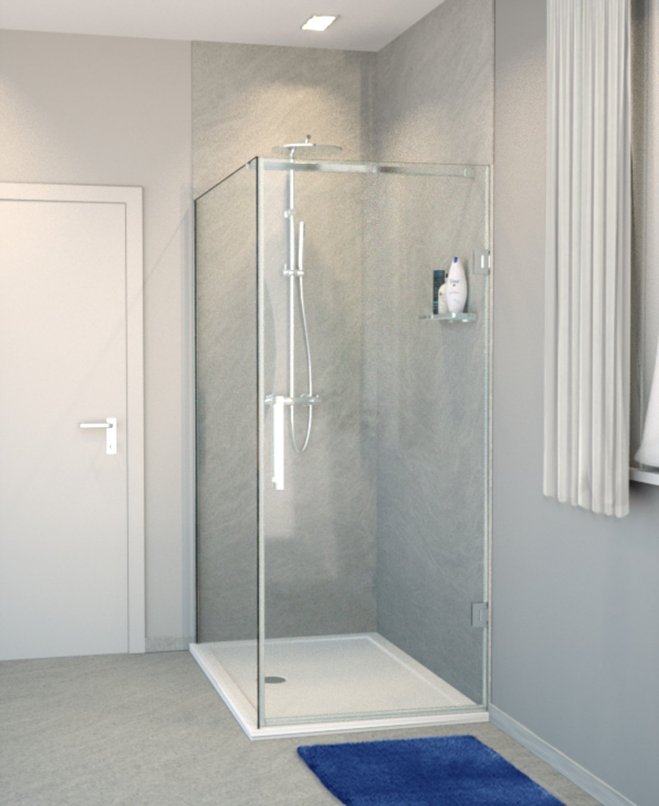 Balmani Modular douche de plain-pied avec porte 150 x 200 cm verre transparent profil chrome brillant