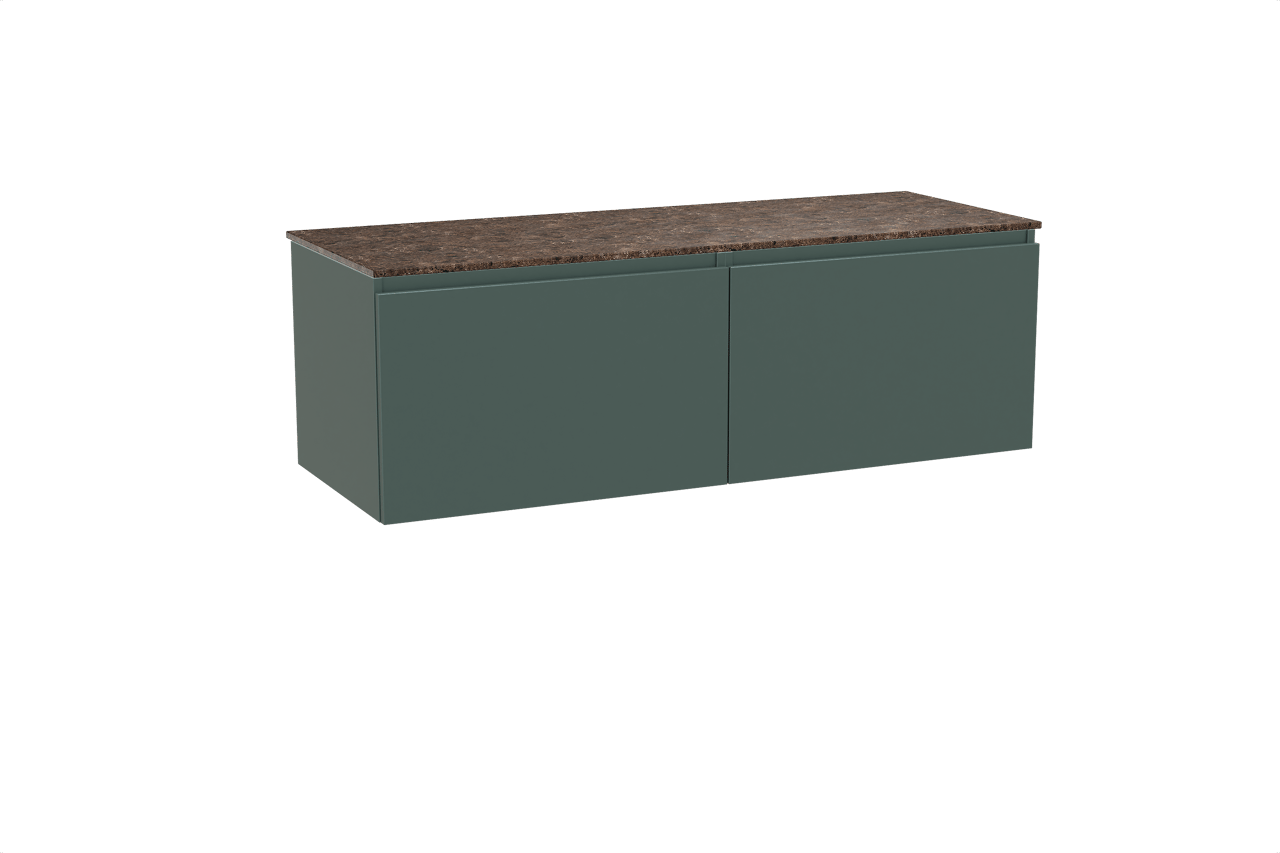 Balmani Sfera hängendes Möbelstück Set: 150 x 55 cm, Forest, mit Stretto Einzel- oder Doppel Waschtischplatte, Marmor Dark Emperador