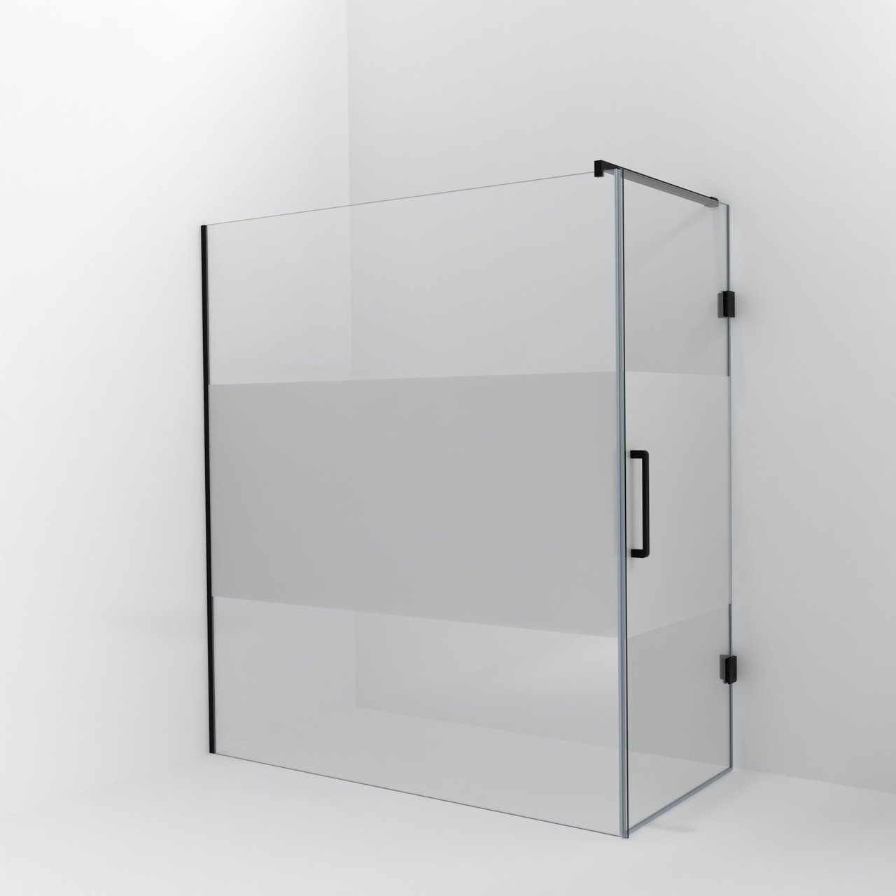 Balmani Modular douche à l'italienne avec porte: 180 x 200 cm avec porte 90 cm, Verre transparent avec bande matte, Profil Noir mat