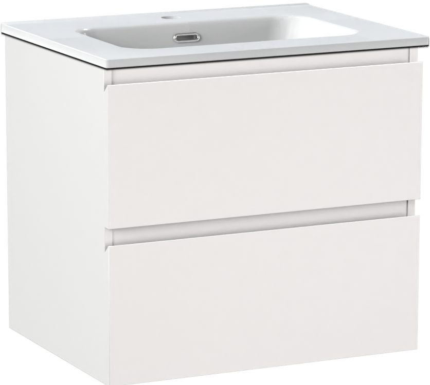 Linie Lado zwevend badkamermeubel 60 x 46 cm mat wit met Baro enkele wastafel in porselein glanzend wit