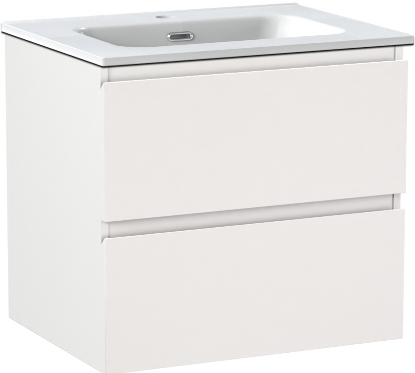 Linie Lado zwevend badkamermeubel 60 x 46 cm mat wit met Baro enkele wastafel in porselein glanzend wit