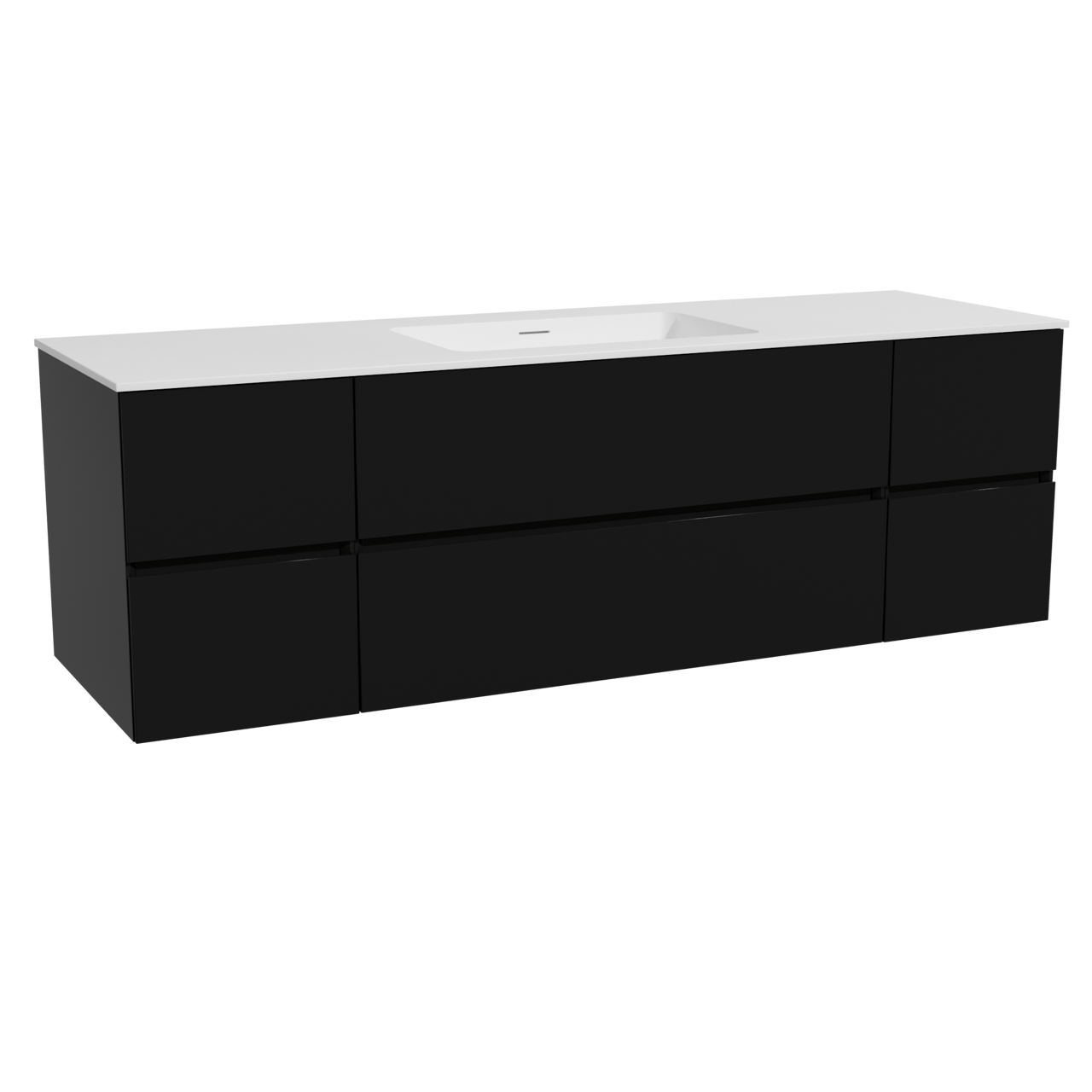 Storke Edge zwevend badmeubel 165 x 52 cm mat zwart met Mata enkele wastafel in solid surface mat wit