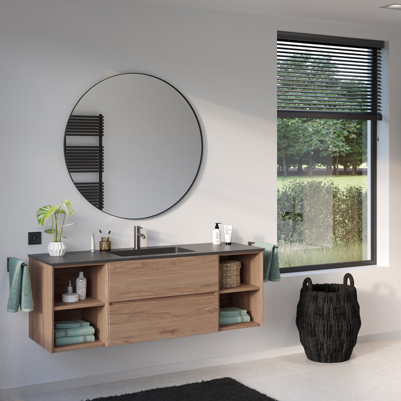 Storke Scuro enkele wastafel mat kwarts 145 x 52 cm