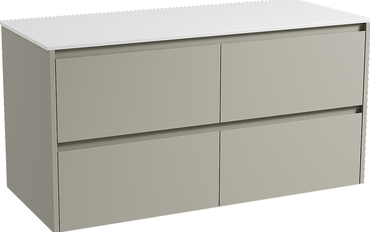 Storke Seda zwevend badmeubel 120 x 52 cm zijdegrijs met Tavola enkel of dubbel wastafelblad in solid surface mat wit