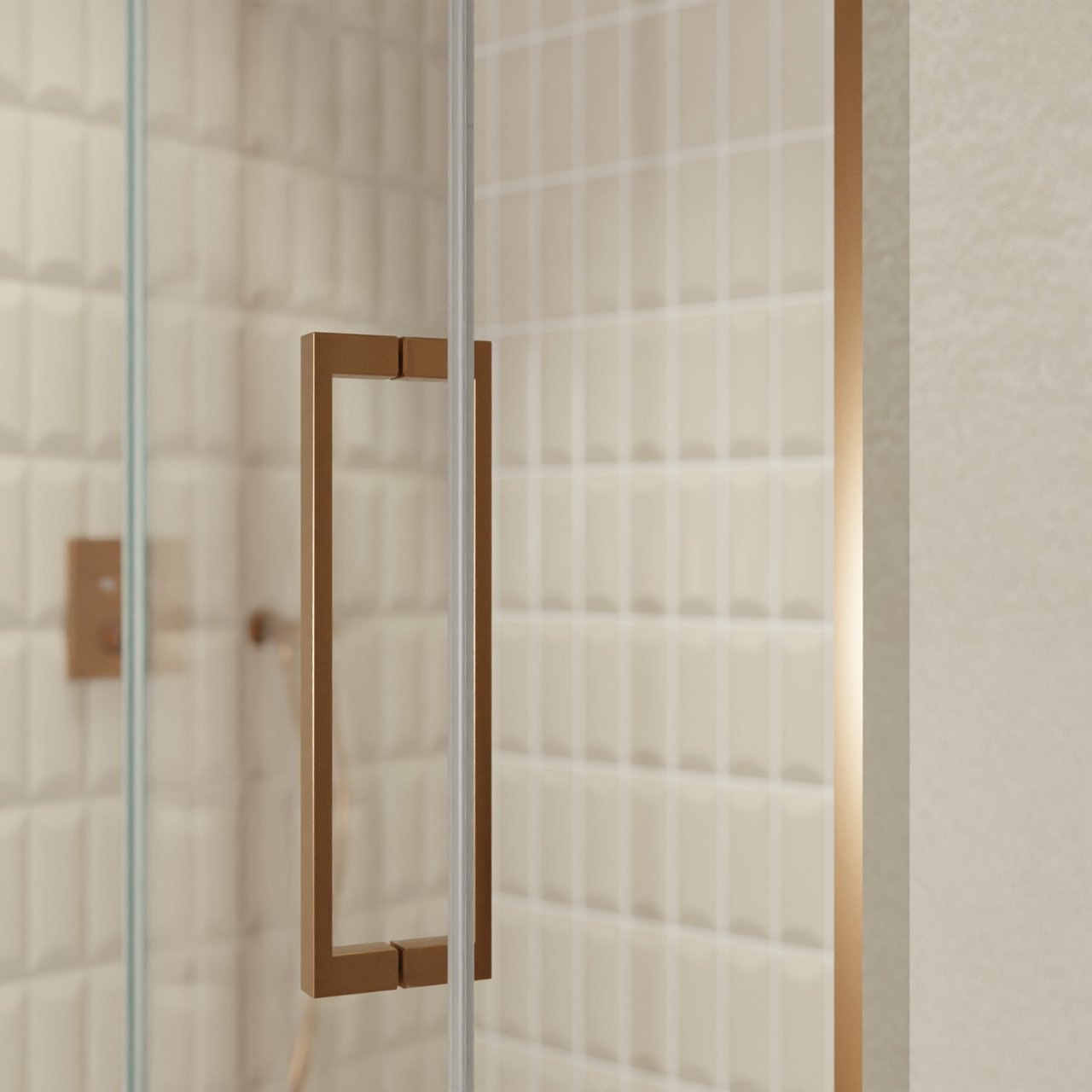 Balmani Senses Design Dusche Drehtür, Links, 140 cm x 210 cm, Klarglas, Profil Brushed Rosegold