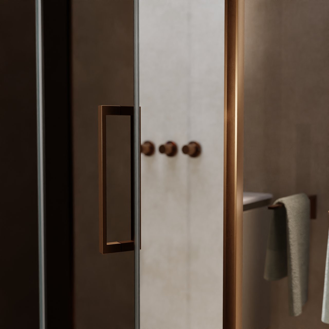 Balmani Senses Design douchehoek met linkse draaideur en vaste zijwand, 140 x 80 cm, Brons, Brushed Rosegold profielen, met coating