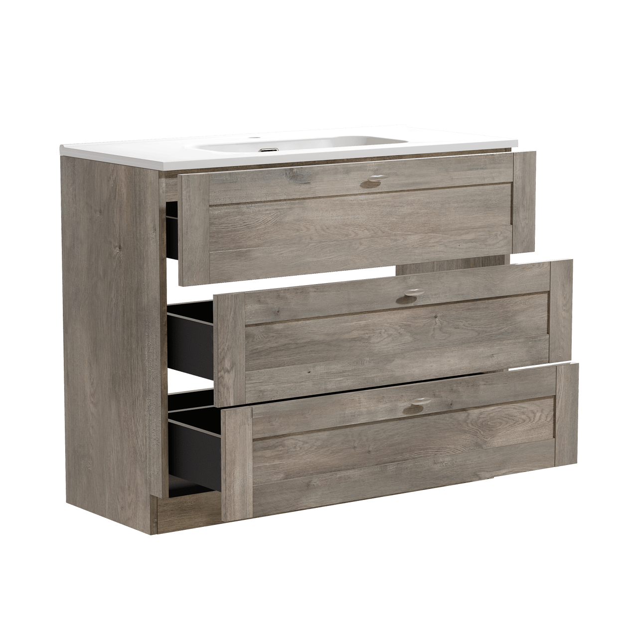 Linie Classo staand badkamermeubel 100 x 46 cm grijze eik met Baro enkele wastafel in porselein glanzend wit