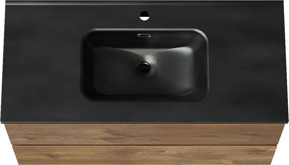 Linie Lado meuble salle de bains suspendu 100 x 46 cm chêne brun avec Baro plan simple en porcelaine noir mat