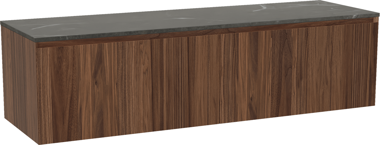 Balmani Idra zwevend badkamermeubel 180 x 55 cm notelaar met Stretto enkel of dubbel tablet in marmer pietra grey