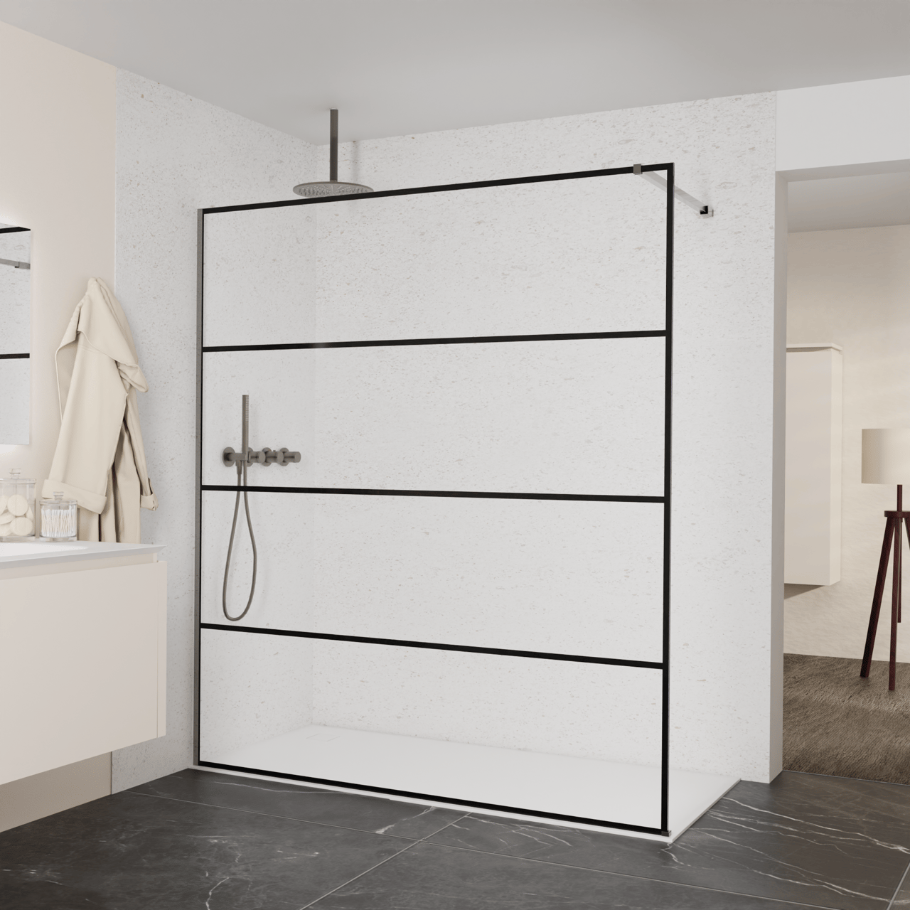 Balmani Modular inloopdouche: 180 x 200 cm, Lined met coating, Brushed GunMetal profielen