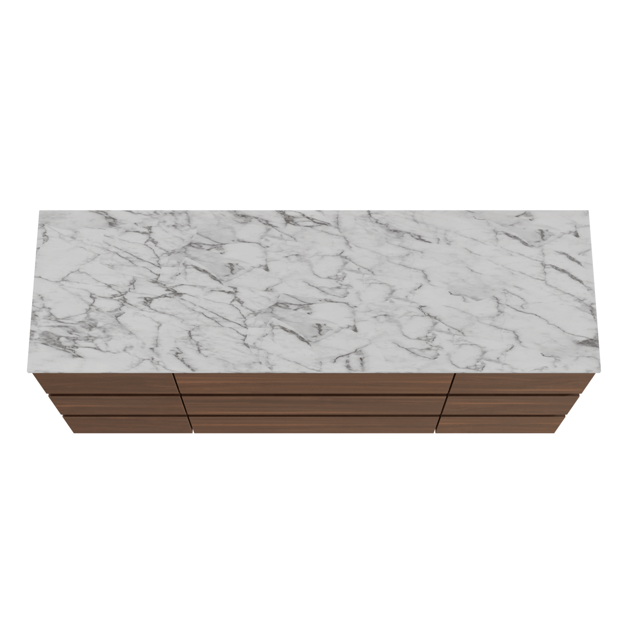 Balmani Lucida freistehendes Möbelstück Set: 180 x 55 cm, Amerikanischer Nussbaum, mit Stretto Einzel- oder Doppel Waschtischplatte, Marmor Carrara