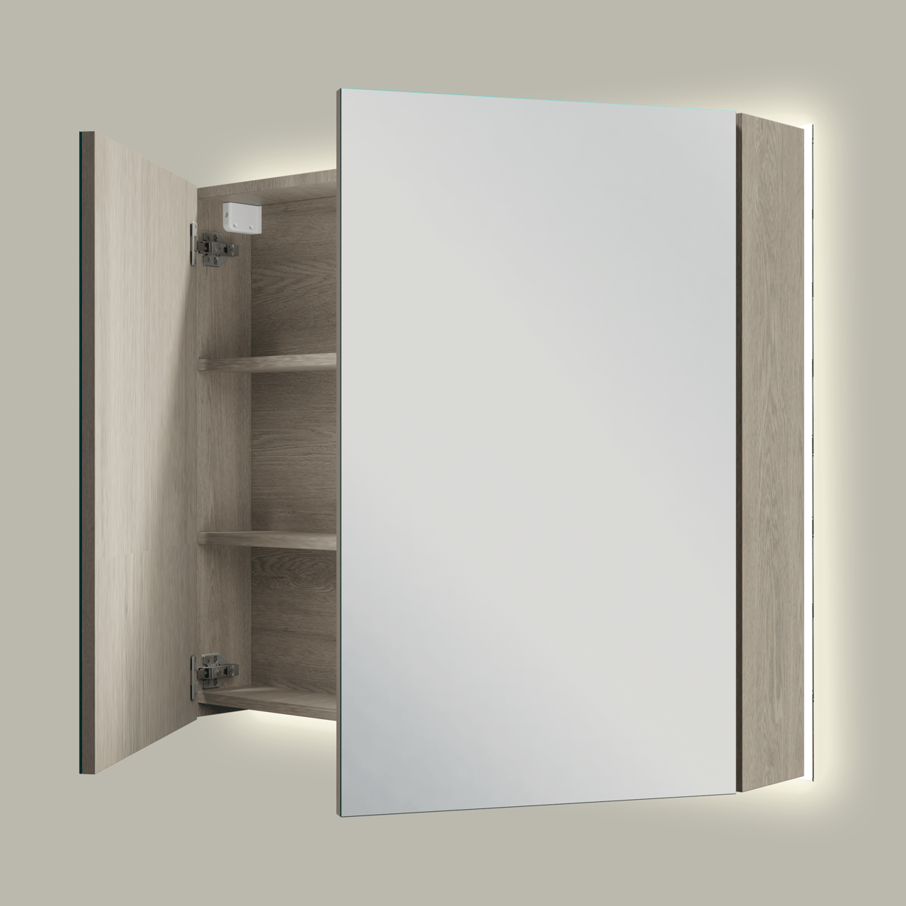 Linie Montro spiegelkast 90 x 75 cm grijs eiken met spiegelverlichting