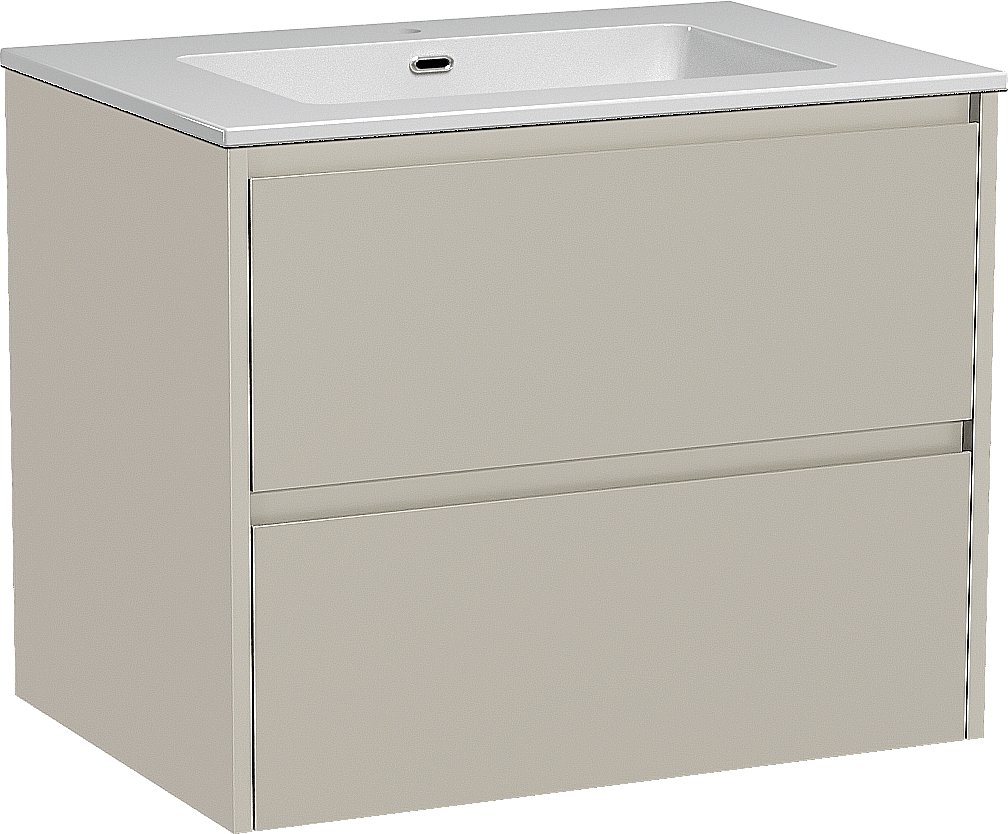 Storke Seda zwevend badmeubel 75 x 52 cm zijdegrijs met Diva enkele wastafel in composietmarmer hoogglans wit