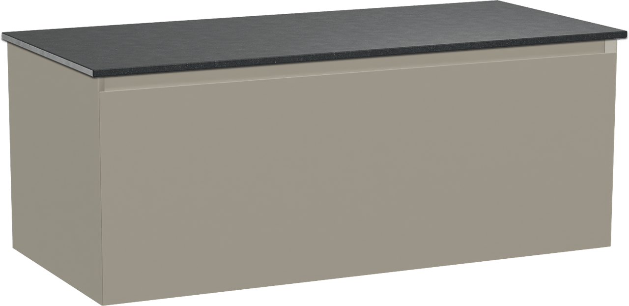 Balmani Idra hängendes Möbelstück Set: 120 x 55 cm, Steingrau, mit Stretto Einzel Waschtischplatte, Schwarzes Granit