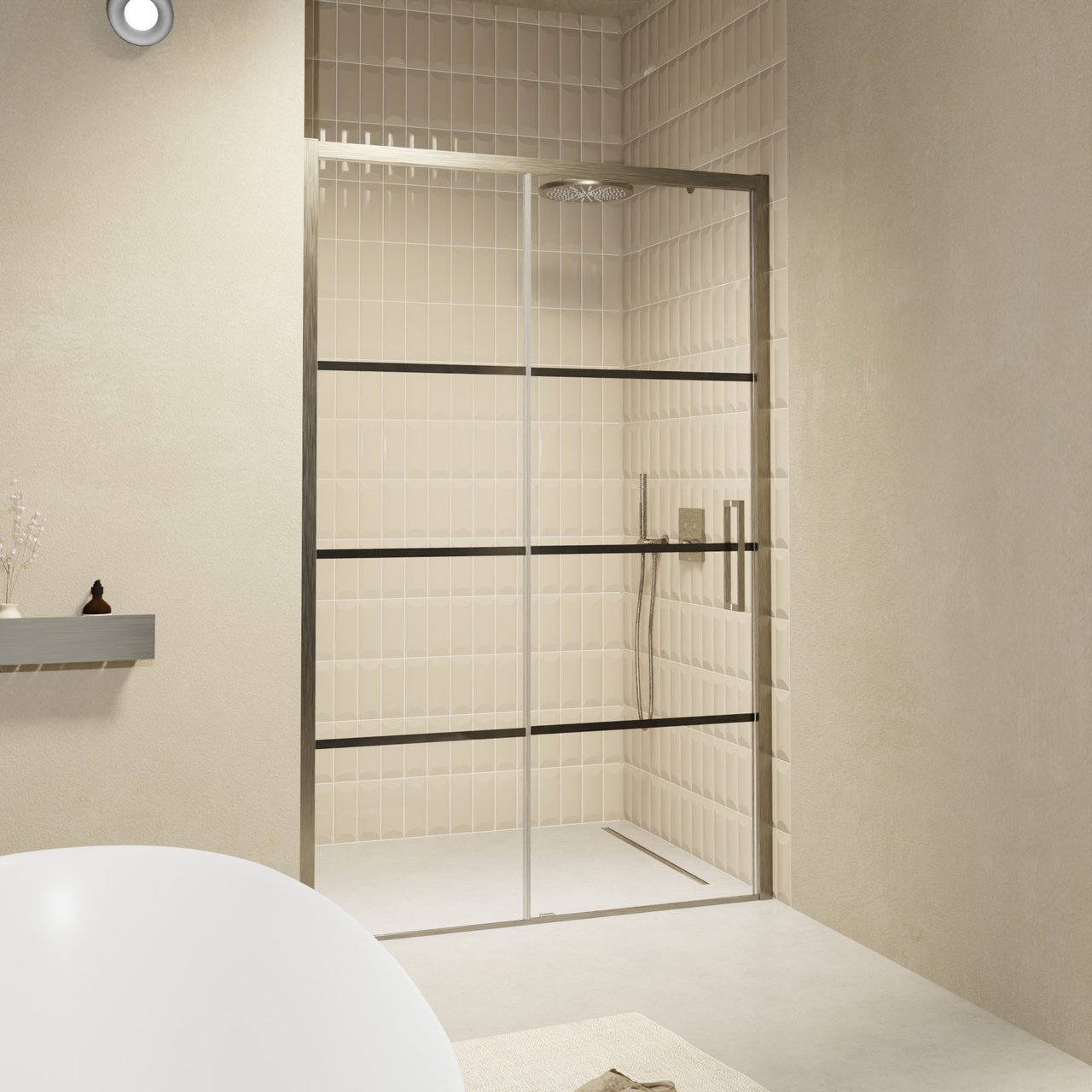 Balmani Senses Design douche schuifdeur links 140 cm x 210 cm Lined glas, Brushed GunMetal profielen