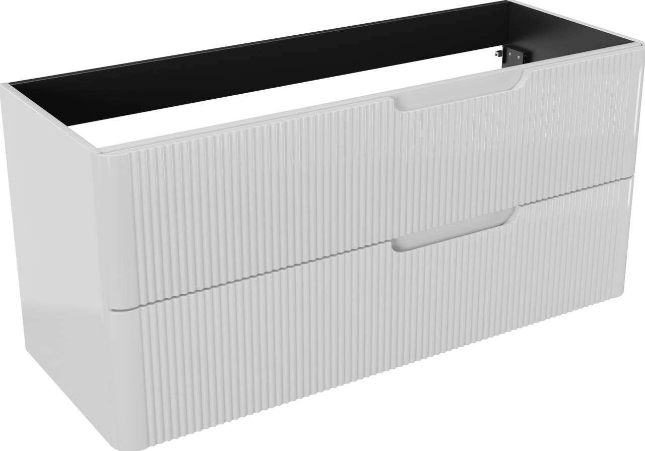 Linie Curvo zwevende wastafelonderkast 120 x 46 cm Hoogglans Wit 2 lades vert. sym. Groef