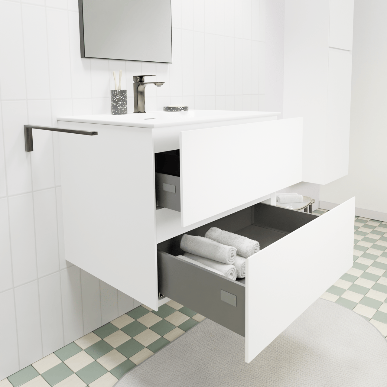 Storke Edge zwevend badmeubel 65 x 52 cm mat wit met Mata enkele wastafel in solid surface mat wit