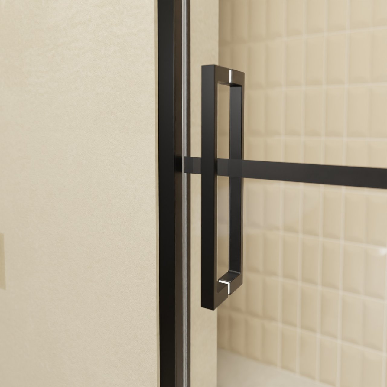 Balmani Senses Design douche schuifdeur rechts 160 cm x 210 cm Lined glas, Zwarte profielen