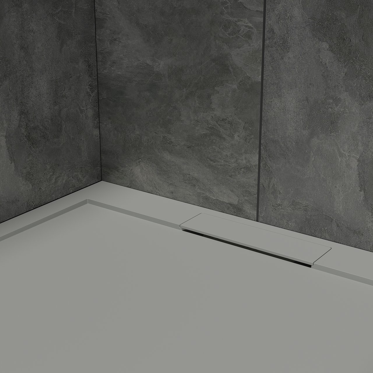 Balmani Andes Duschwanne: 90 x 90 cm, Solid Surface, Steingrau matt