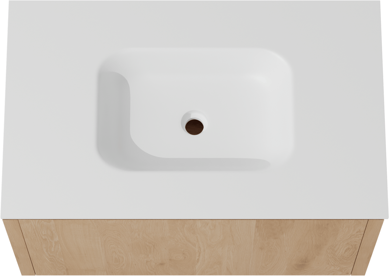 Balmani Eclips meuble salle de bains suspendu 90 x 55 cm Chêne naturelle avec Tablo Arcato plan simple en Solid Surface blanc mat