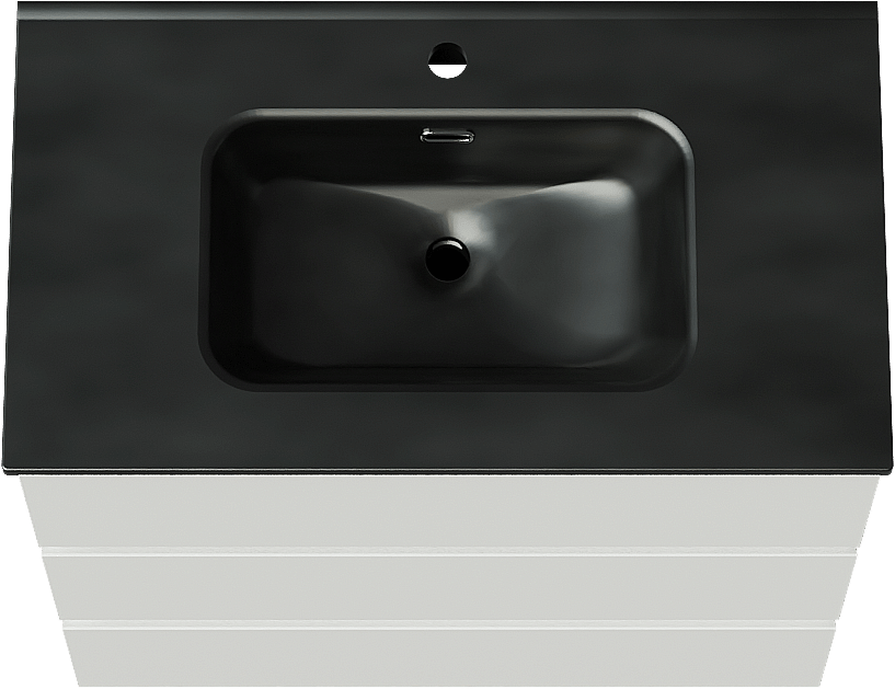 Linie Lado meuble salle de bains à poser 80 x 46 cm blanc brillant avec Baro plan simple en porcelaine noir mat