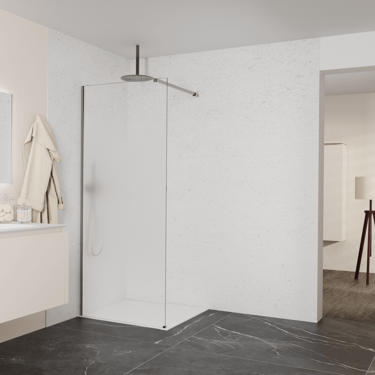 Balmani Modular douche à l'italienne: 90 x 200 cm, Permafrost, avec coating, Profil Brushed GunMetal