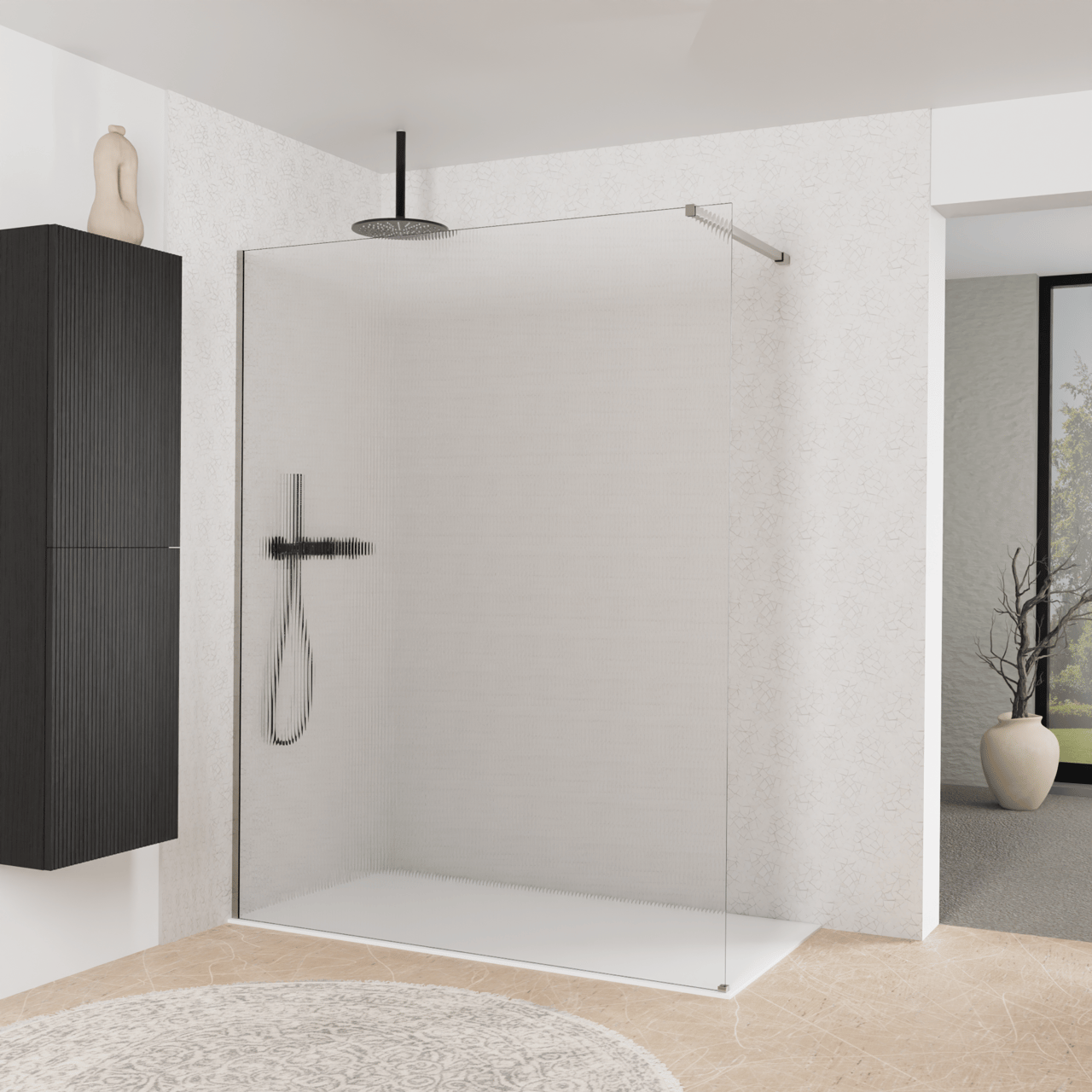 Balmani Modular douche à l'italienne: 160 x 200 cm, Ribs, avec coating, Profil Brushed Inox
