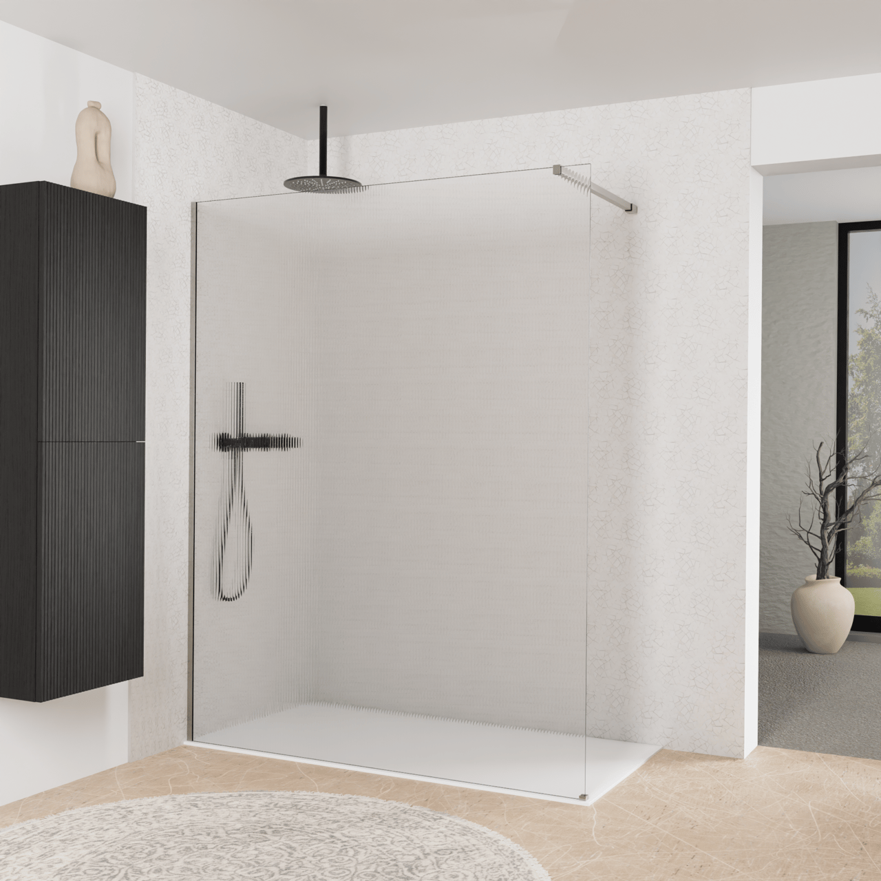 Balmani Modular inloopdouche: 160 x 200 cm, Ribs met coating, Brushed Inox profielen