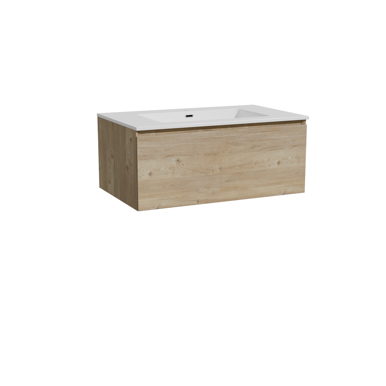 Storke Edge meuble salle de bains suspendu 85 x 52 cm chêne brut avec Diva plan simple en marbre composite blanc brillant