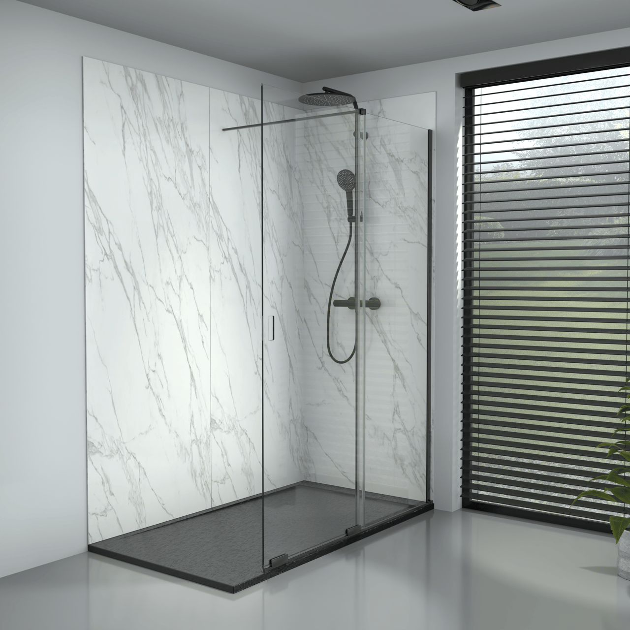 Balmani Move Slide  Walk-In-Dusche mit Schiebetür 140 x 200 cm Klarglas, inklusive Coating, matt schwarz Profil