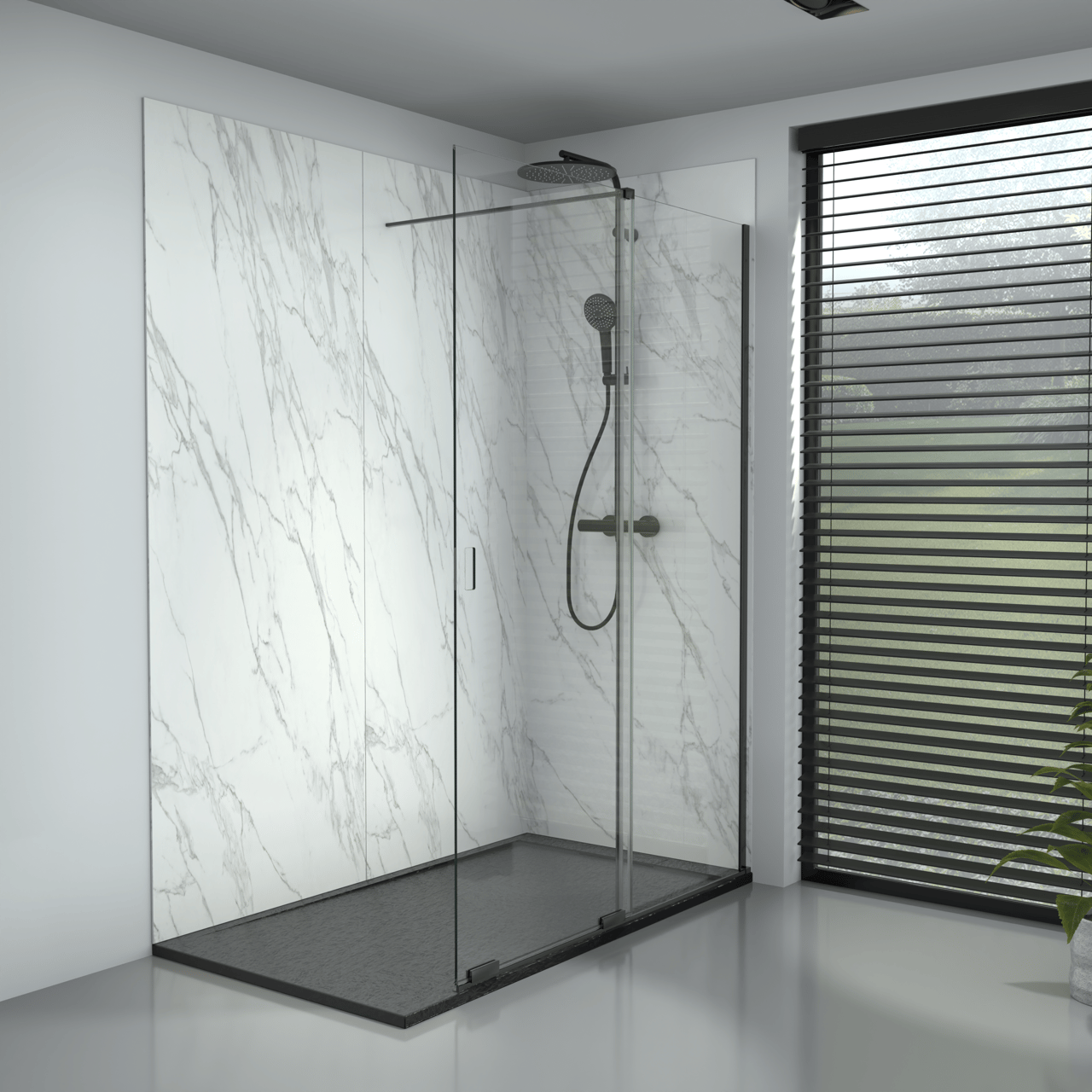 Balmani Move Slide  Walk-In-Dusche mit Schiebetür 140 x 200 cm Klarglas Matt Schwarz Profil