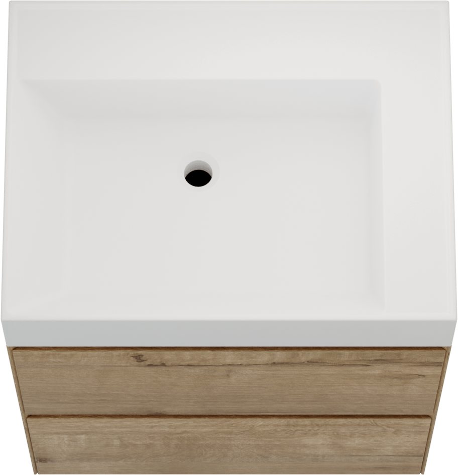 Balmani Mitra Compact zwevend badkamermeubel 60 x 46 cm ruwe eik met Argila asymmetrisch linkse wastafel composietmarmer mat wit 60 x 46 cm