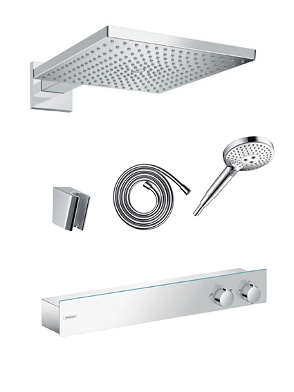 Hansgrohe ShowerWaschtischplatte 600 Unterputz Duschsystem mit Thermostat und quadratische Kopfbrause 30 cm, Chrom Glänzend