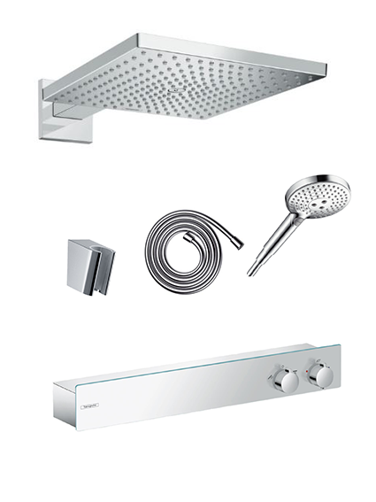 Hansgrohe ShowerWaschtischplatte 600 Unterputz Duschsystem mit Thermostat und quadratische Kopfbrause 30 cm, Chrom Glänzend