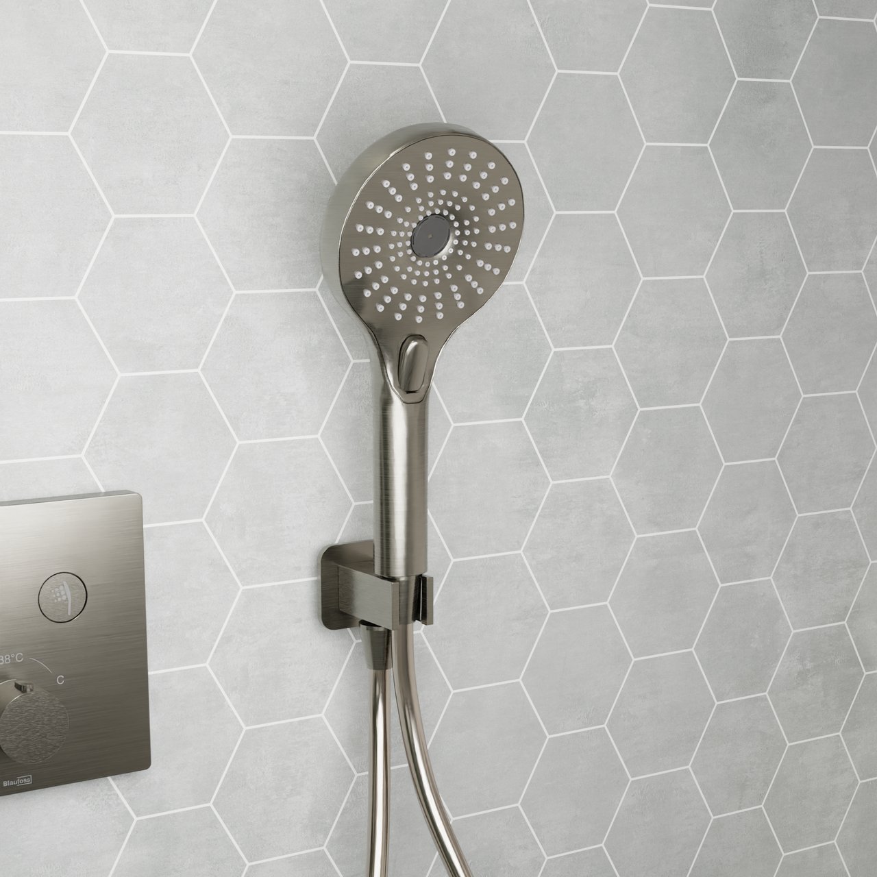 Blaufoss Onos Pommeau de douche set avec coude de raccordement 3 fonctions jet Brushed GunMetal