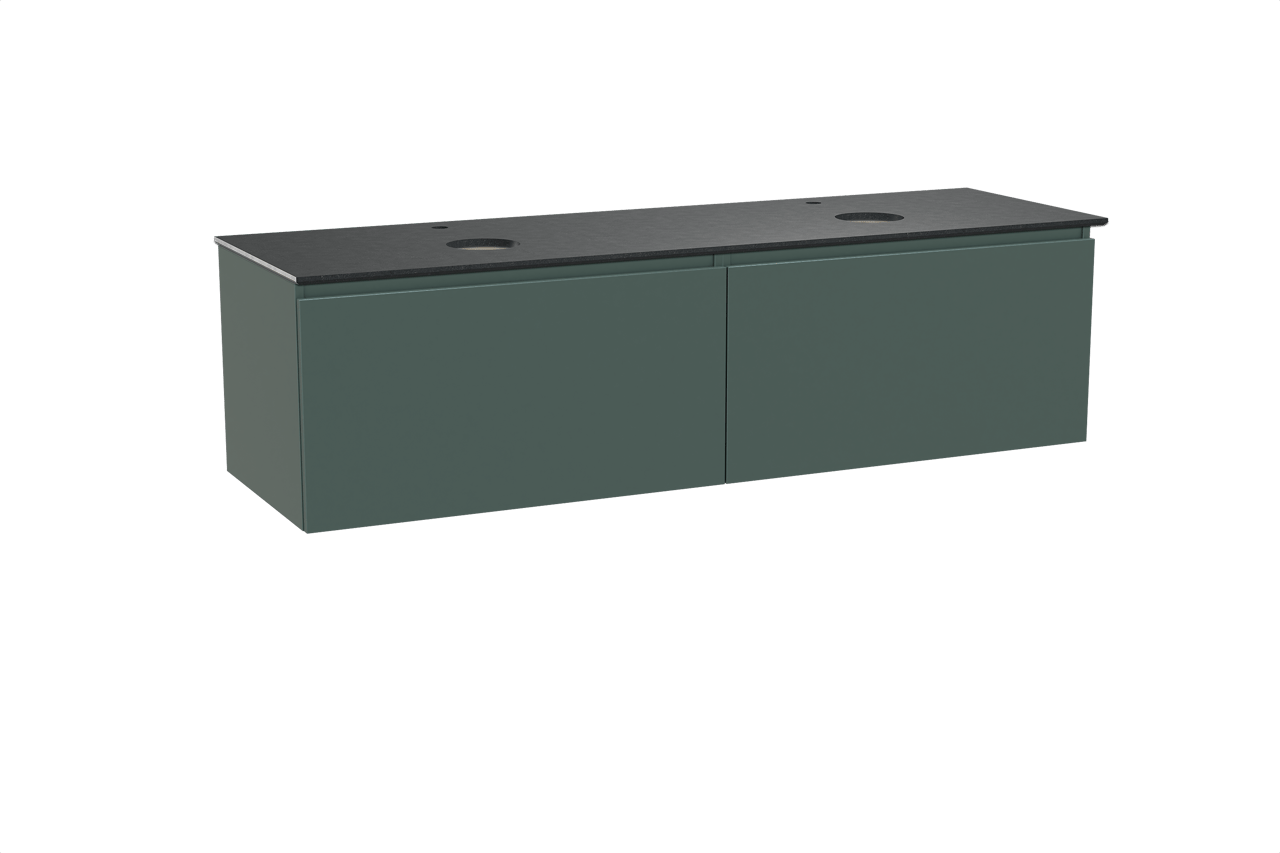 Balmani Sfera hängendes Möbelstück Set: 180 x 55 cm, Forest, mit Facetta Doppel Waschtischplatte, Schwarzes Granit