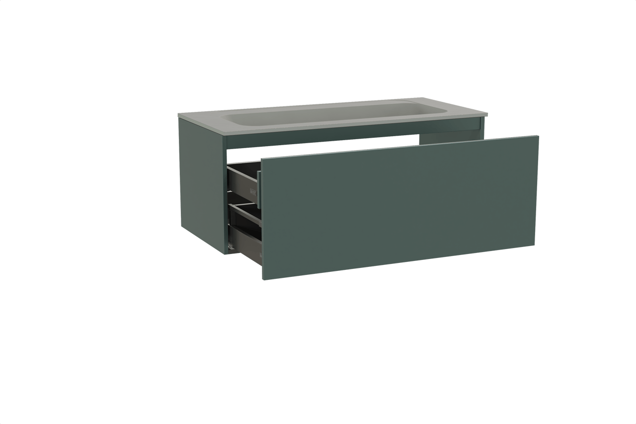 Balmani Sfera hängendes Möbelstück Set: 120 x 55 cm, Forest, mit Tablo Strada Einzelwaschtisch für 2 Armaturenlöcher, Marmorkomposit Seidengrau