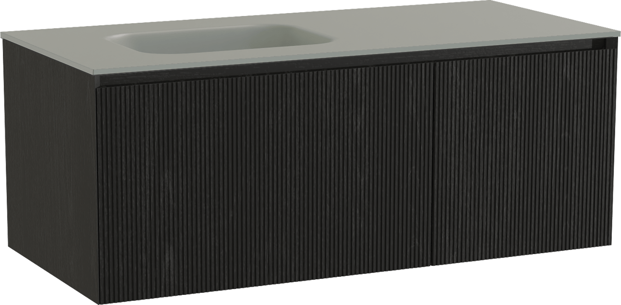 Balmani Fila meuble salle de bains suspendu 120 x 55 cm chêne noir avec Tablo Arcato vasque asymétrique gauche en solid surface gris pierre, Nervure droite symétrique verticale