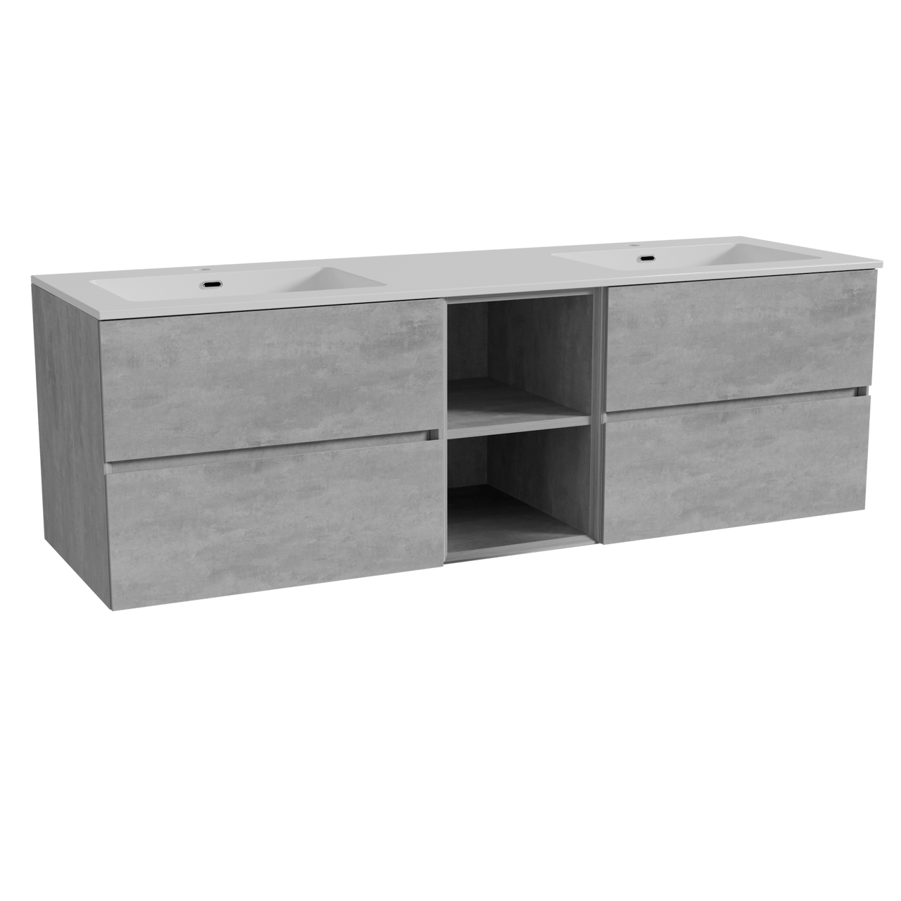 Storke Edge meuble salle de bains suspendu 165 x 52 cm béton gris foncé avec Diva double vasque en marbre composite blanc brillant