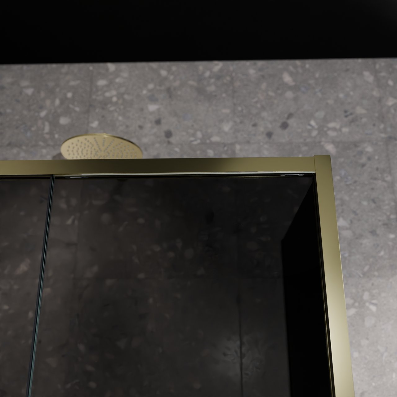 Balmani Senses Design douchecabine met linkse schuifdeur en vaste zijwand, 120 x 90 cm, Rookglas, Brushed Champagne Gold profielen