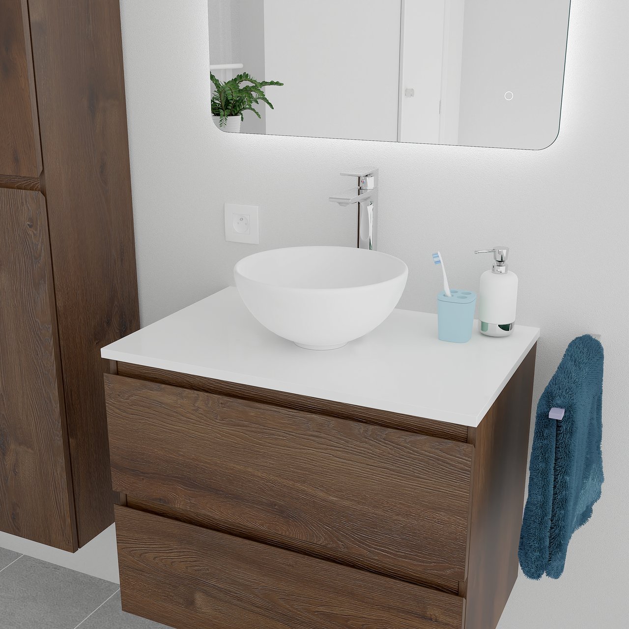 Linie Lado tablette simple marbre composite blanc mat 90 x 46 cm