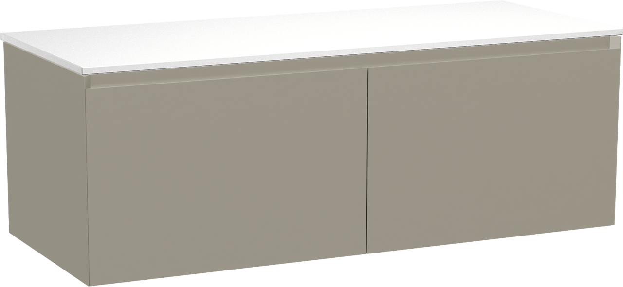 Balmani Idra zwevend badkamermeubel 135 x 55 cm steengrijs met Stretto enkel of dubbel tablet in solid surface mat wit