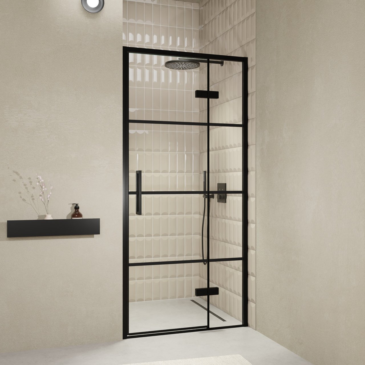 Balmani Senses Design porte pivotante à droite 100 cm x 210 cm verre Lined, Profil noir