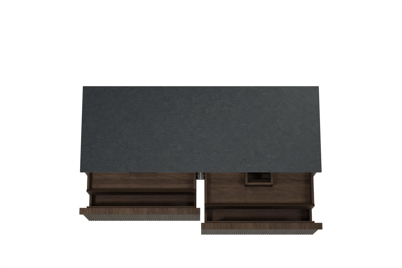 Balmani Forma meuble salle de bains suspendu 150 x 55 cm chêne fumé avec Stretto tablette simple ou double en granit noir, Nervure droite symétrique verticale