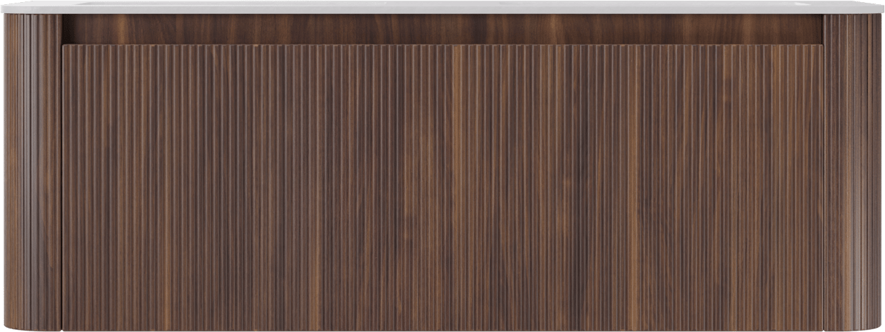 Storke Soft meuble salle de bains suspendu 140 x 46 cm noyer avec Mata Soft double vasque en Solid Surface blanc mat, Nervure droite symétrique verticale