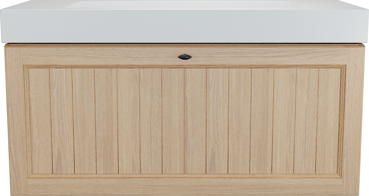 Balmani Lemon meuble salle de bains suspendu 120 x 55 cm, placage chêne naturel avec Modus lavabo simple pour 2 trous de robinet en blanc mat