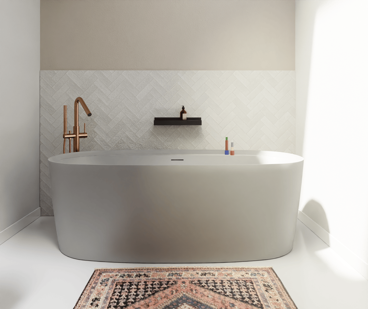 Luca Varess Sutilo ovale baignoire îlot 170 x 80 cm acrylique grise avec tablette intégrée