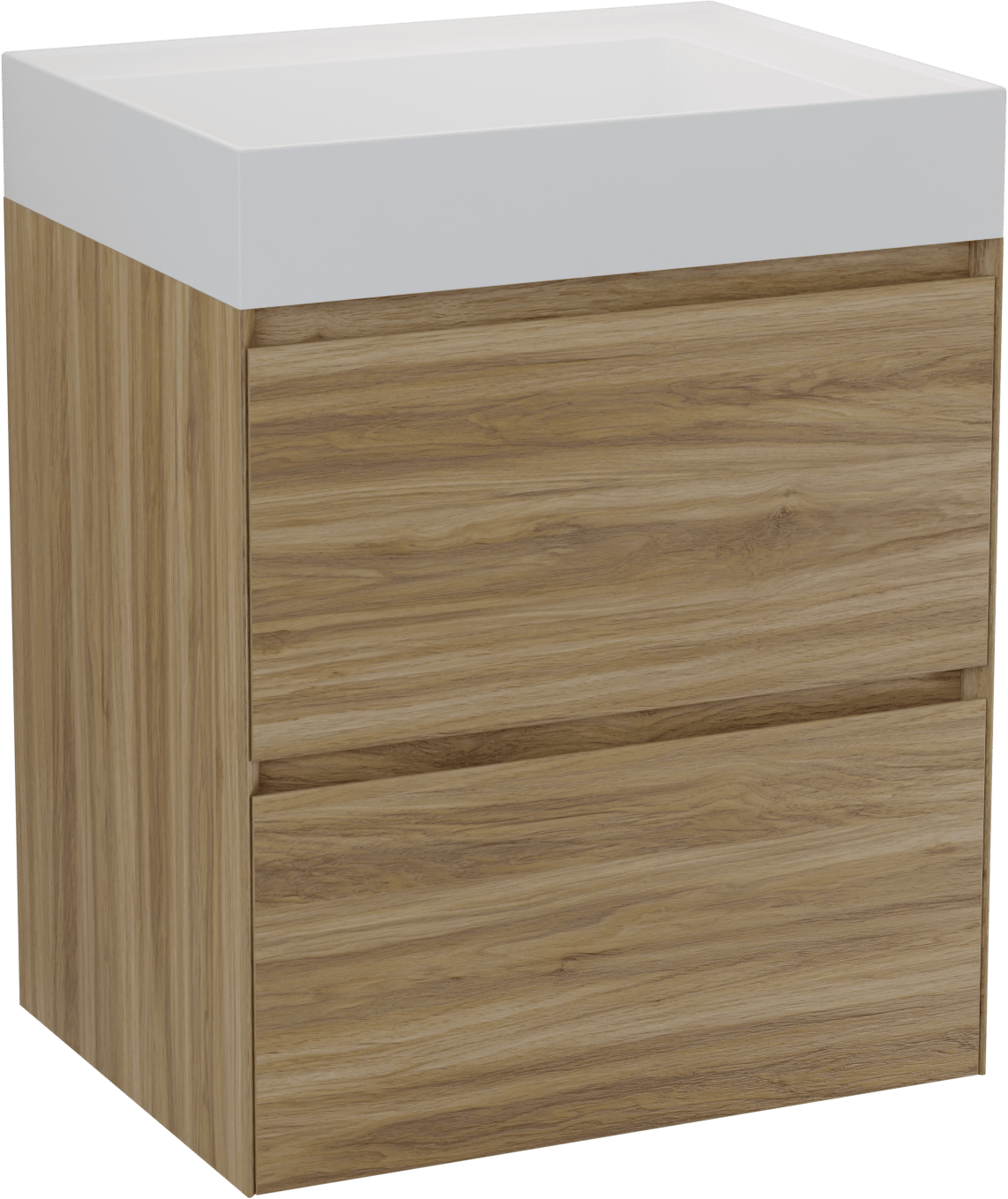 Balmani Mitra Compact meuble salle de bains suspendu 60 x 46 cm chêne sauvage avec Argila vasque asymétrique gauche en marbre composite blanc mat